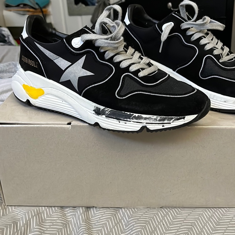 Black white & yellow golden goose sneakers